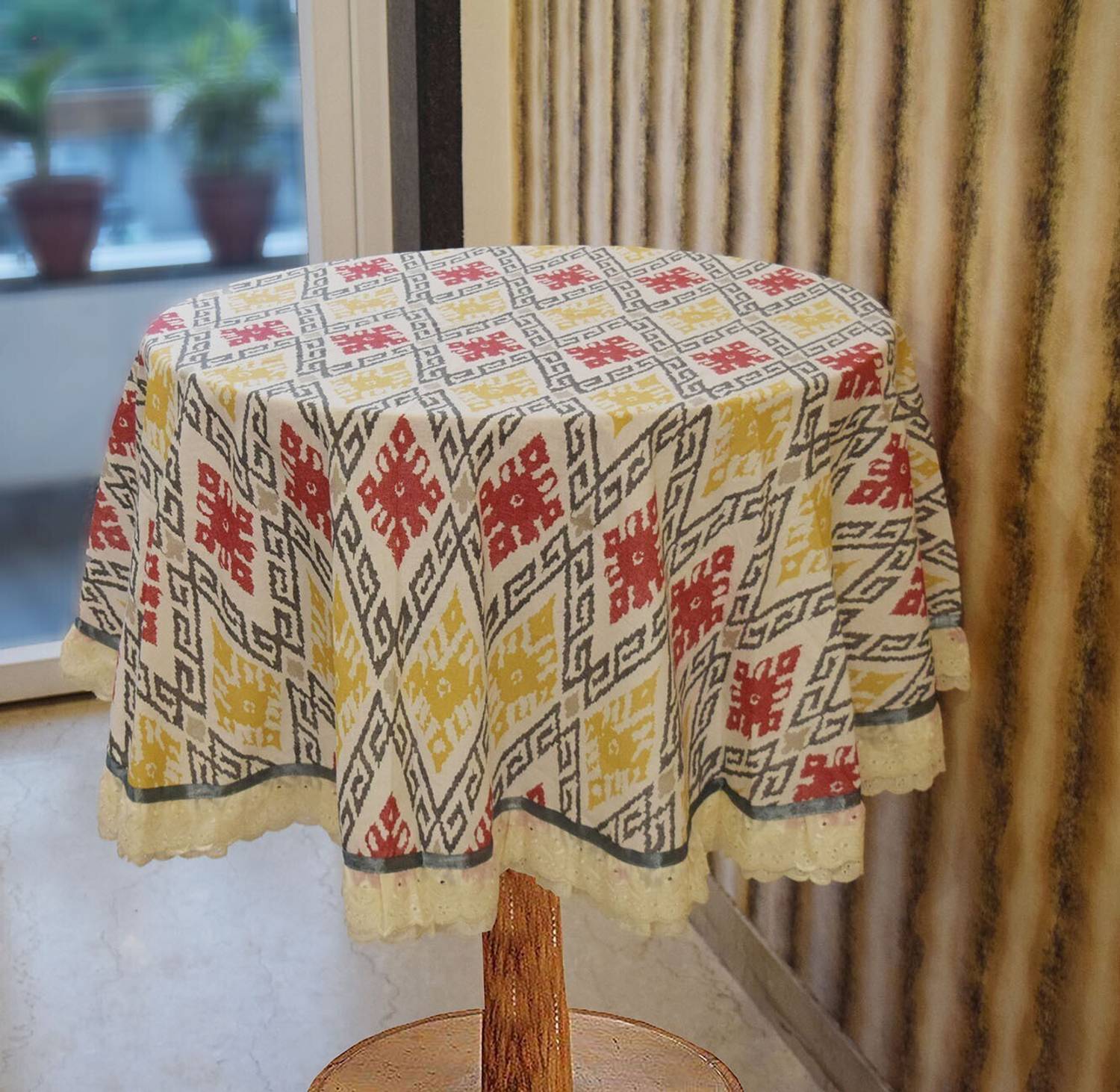 BILBERRY Furnishing By Preeti Grover Cotton, Linen 4 Seater Printed Table Cover