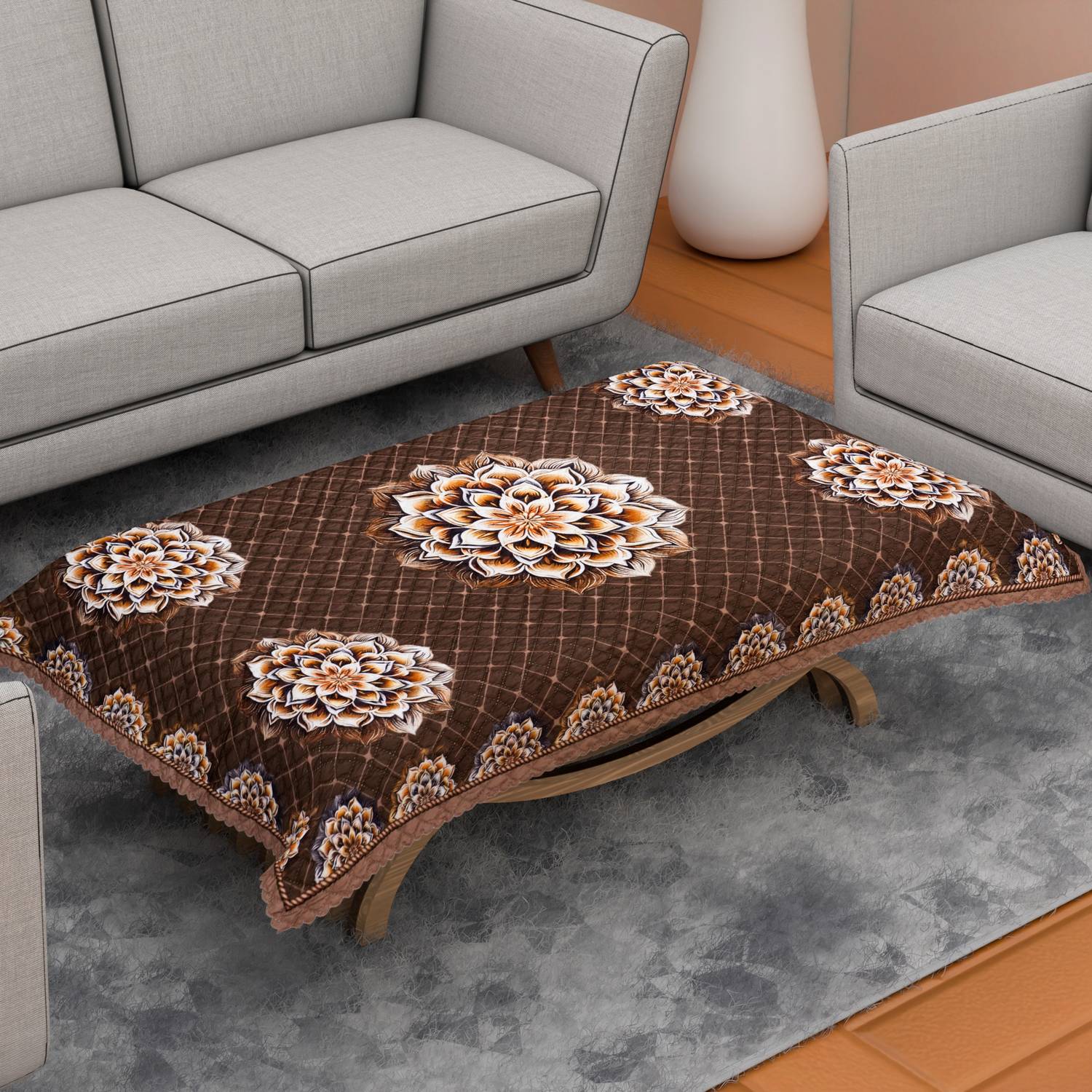 AstralAura Velvet 6 Seater Floral Table Cover