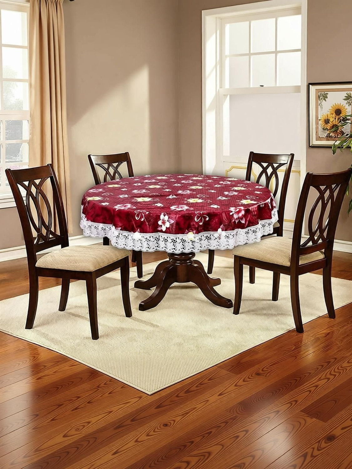 Image of RMDecor PVC, Satin 4 Seater Floral, Printed Table Cover