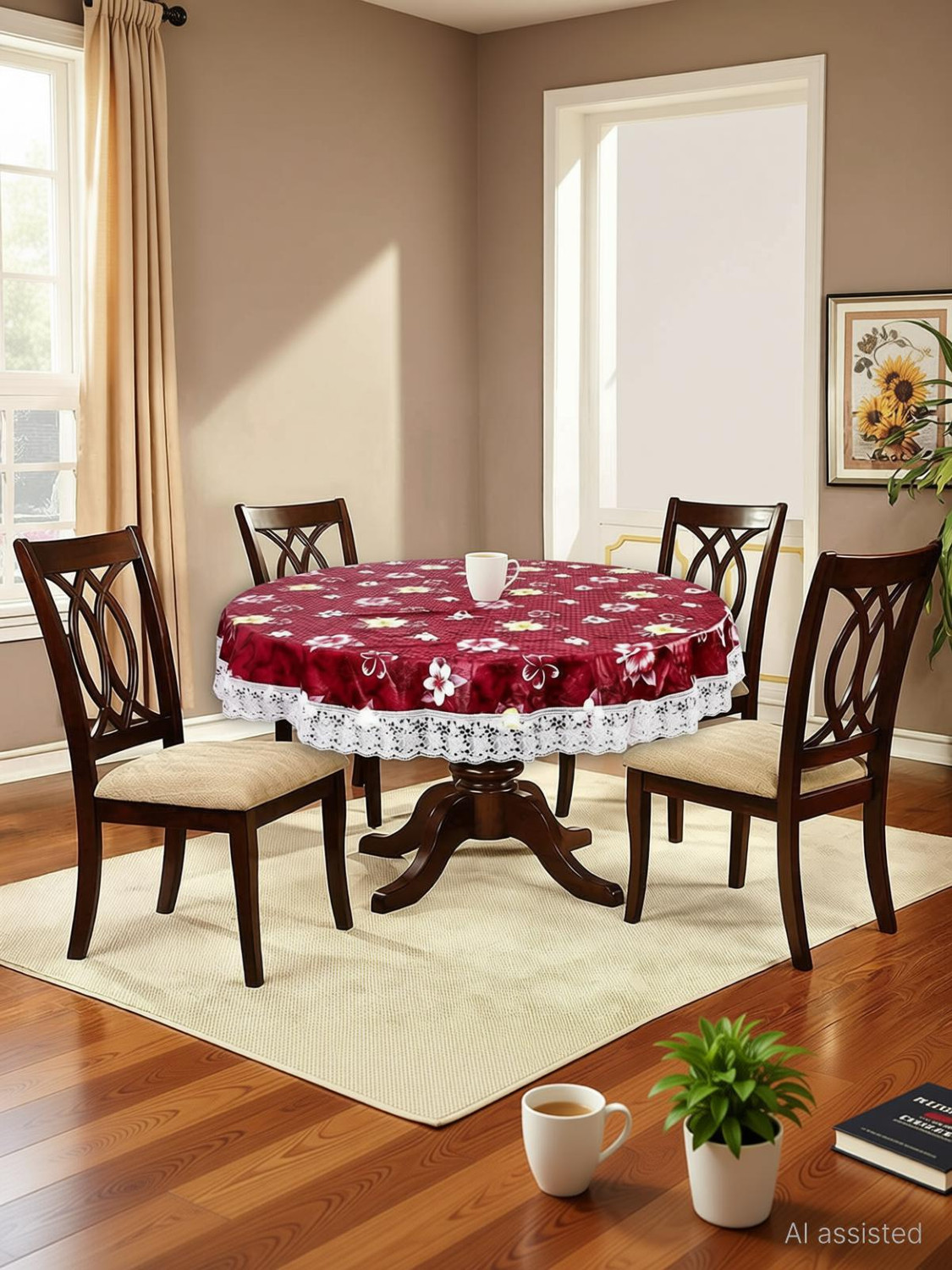 Image of RMDecor PVC, Satin 4 Seater Floral, Printed Table Cover