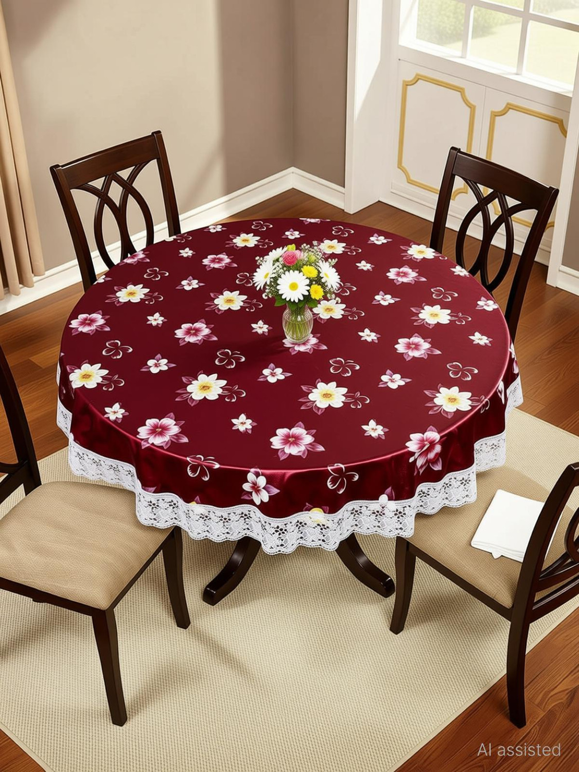 Image of RMDecor PVC, Satin 4 Seater Floral, Printed Table Cover