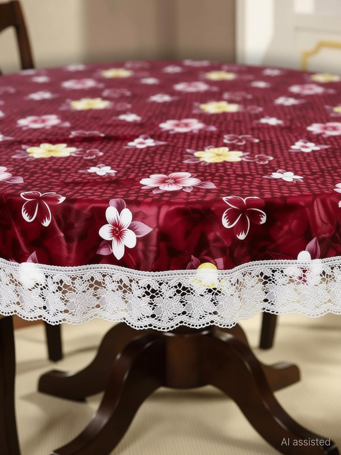 Image of RMDecor PVC, Satin 4 Seater Floral, Printed Table Cover