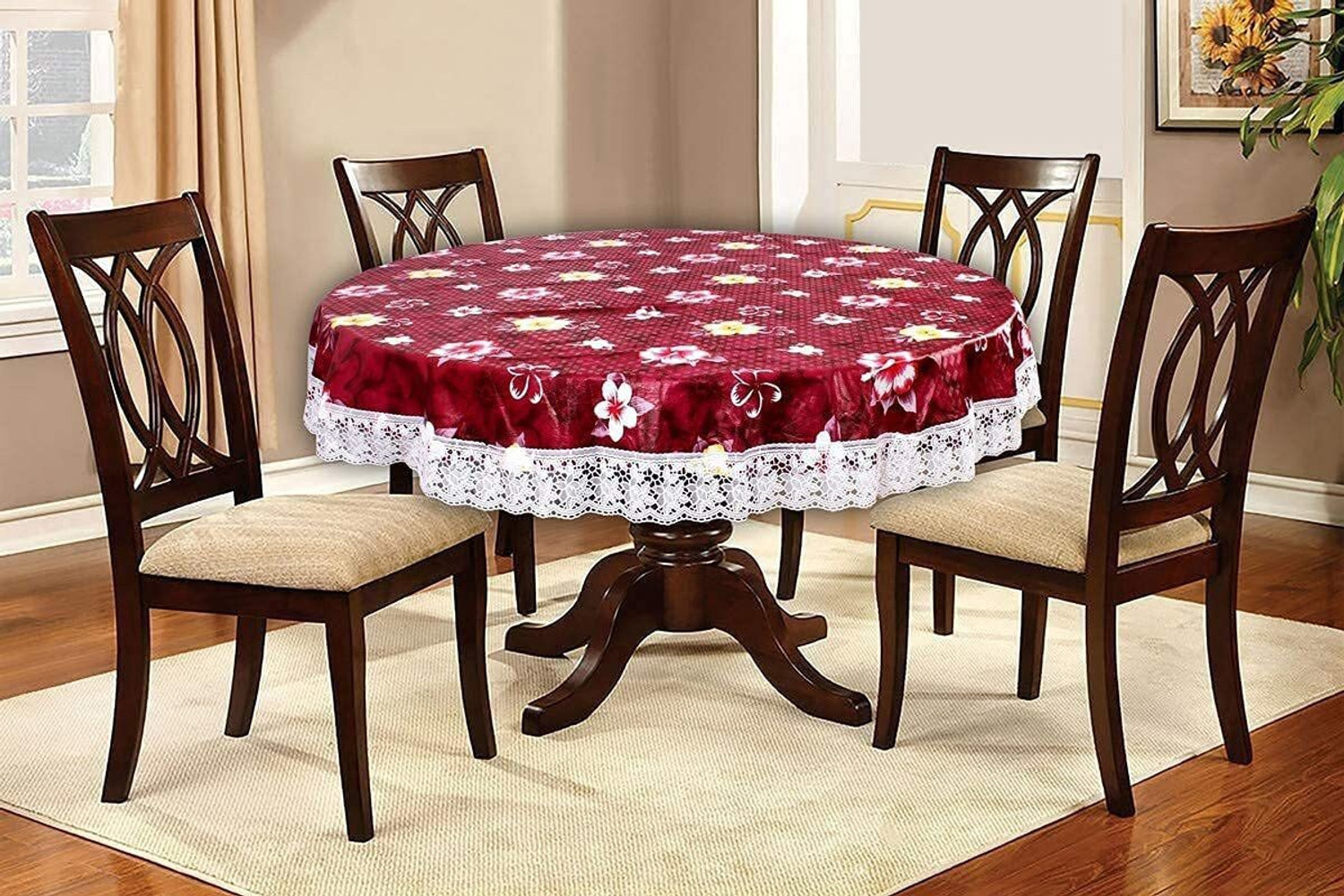 Image of RMDecor PVC, Satin 4 Seater Floral, Printed Table Cover