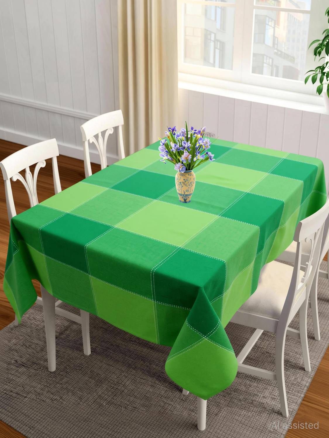 AIRWILL Cotton 4 Seater Checkered Table Cover