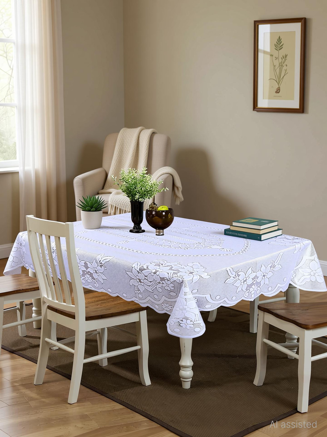 Image of EASTTARDOMM Cotton 6 Seater Floral Table Cover