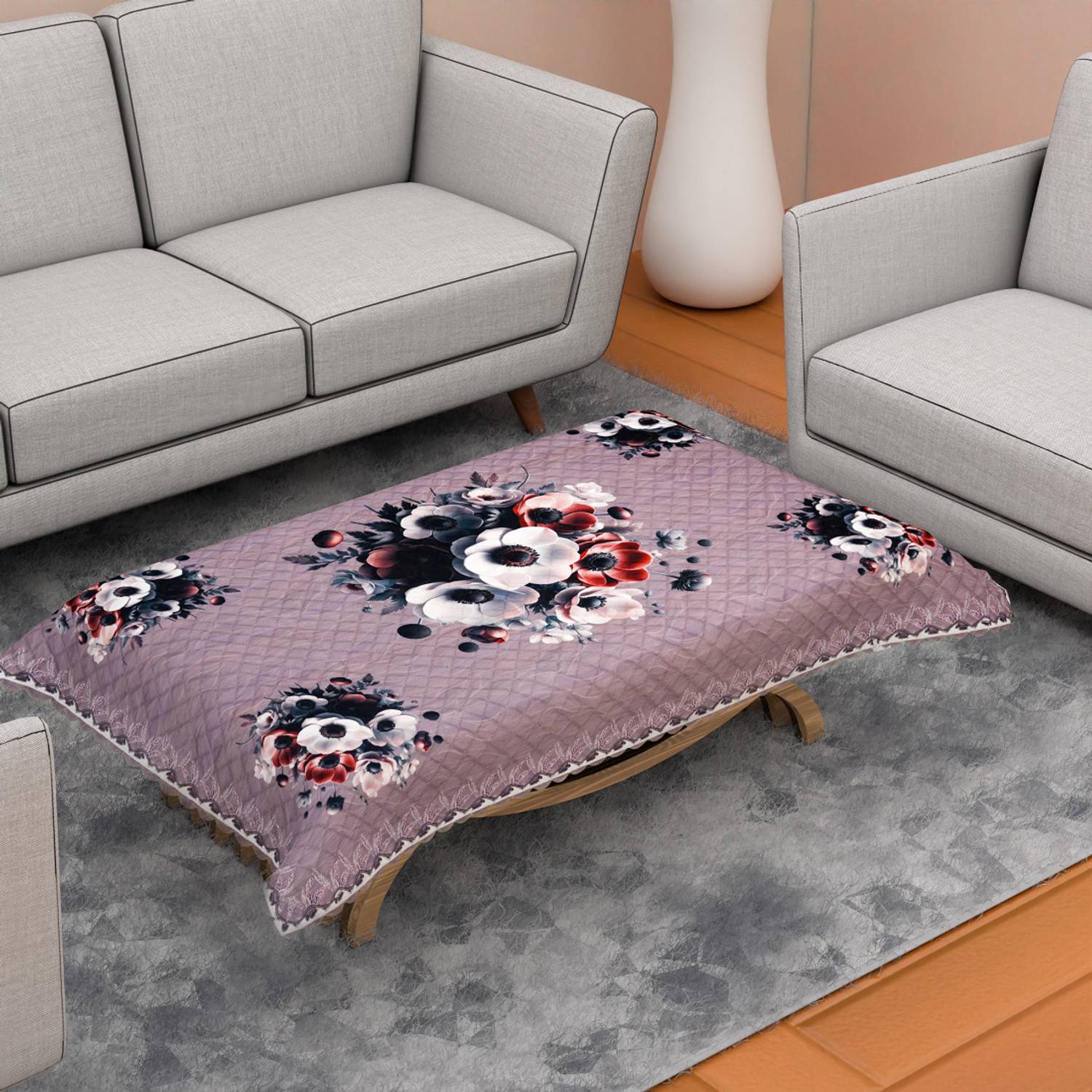 AstralAura Velvet 4 Seater Floral Table Cover