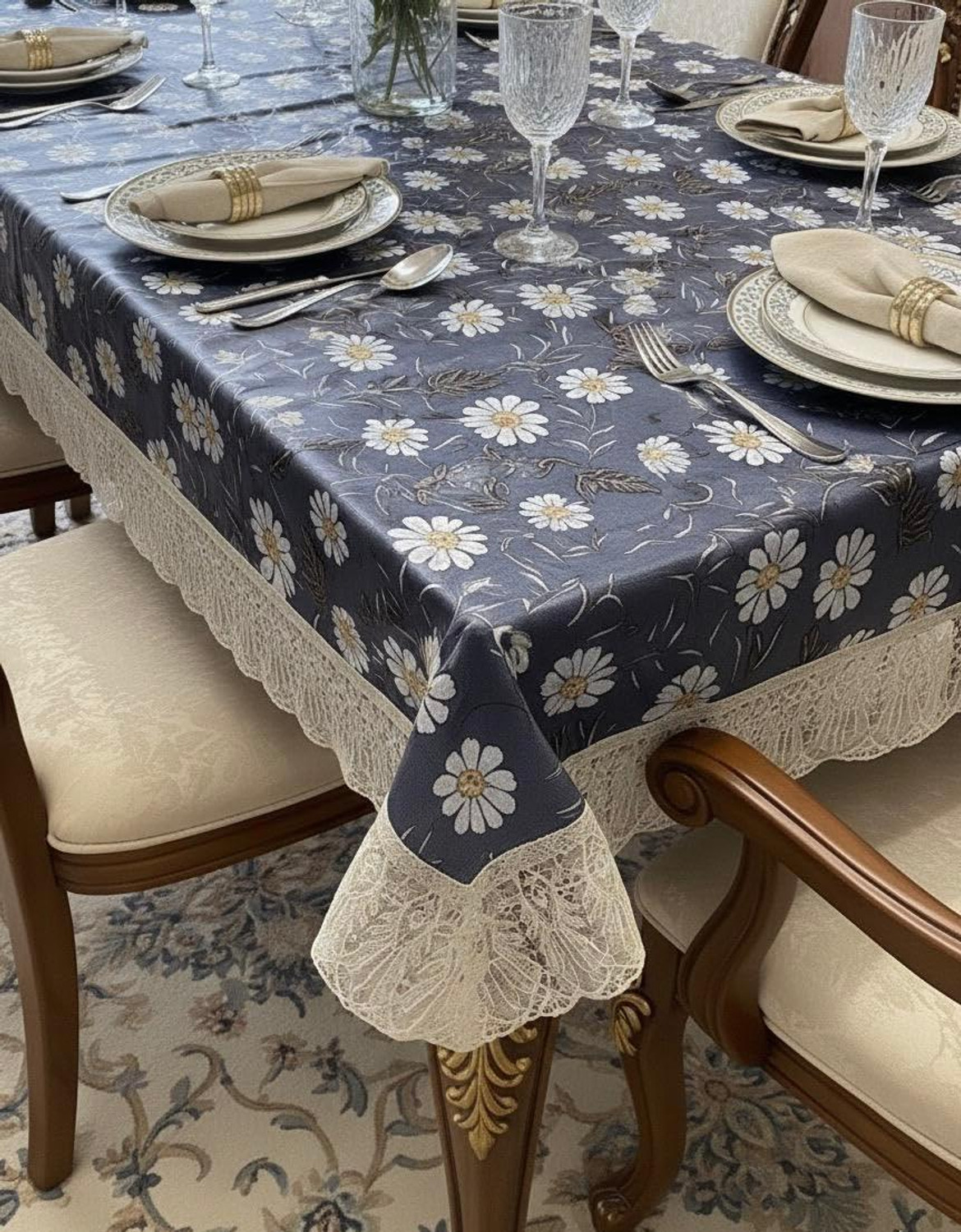 Image of lime retail PVC 6 Seater Geometric Table Cover (Blue)