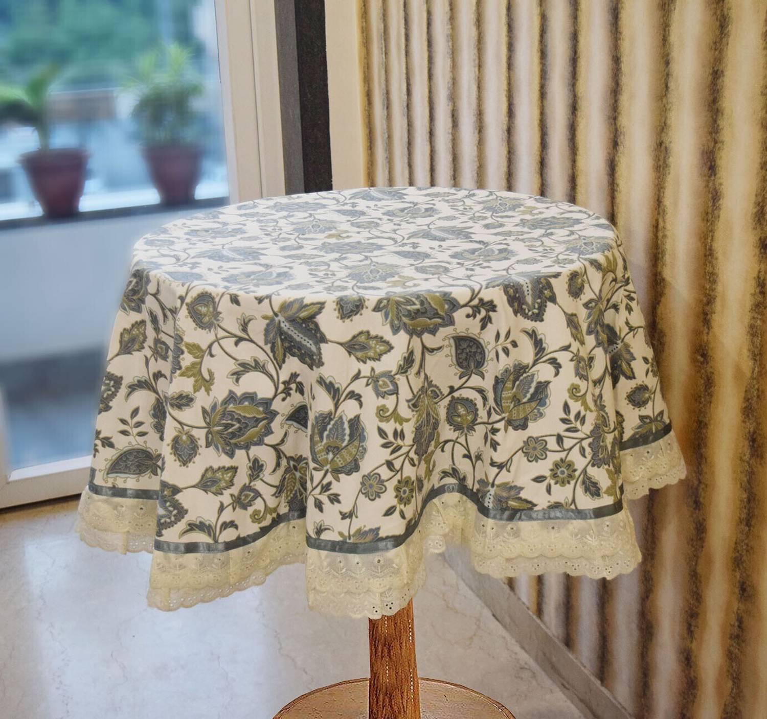 BILBERRY Furnishing By Preeti Grover Cotton, Linen 4 Seater Printed Table Cover