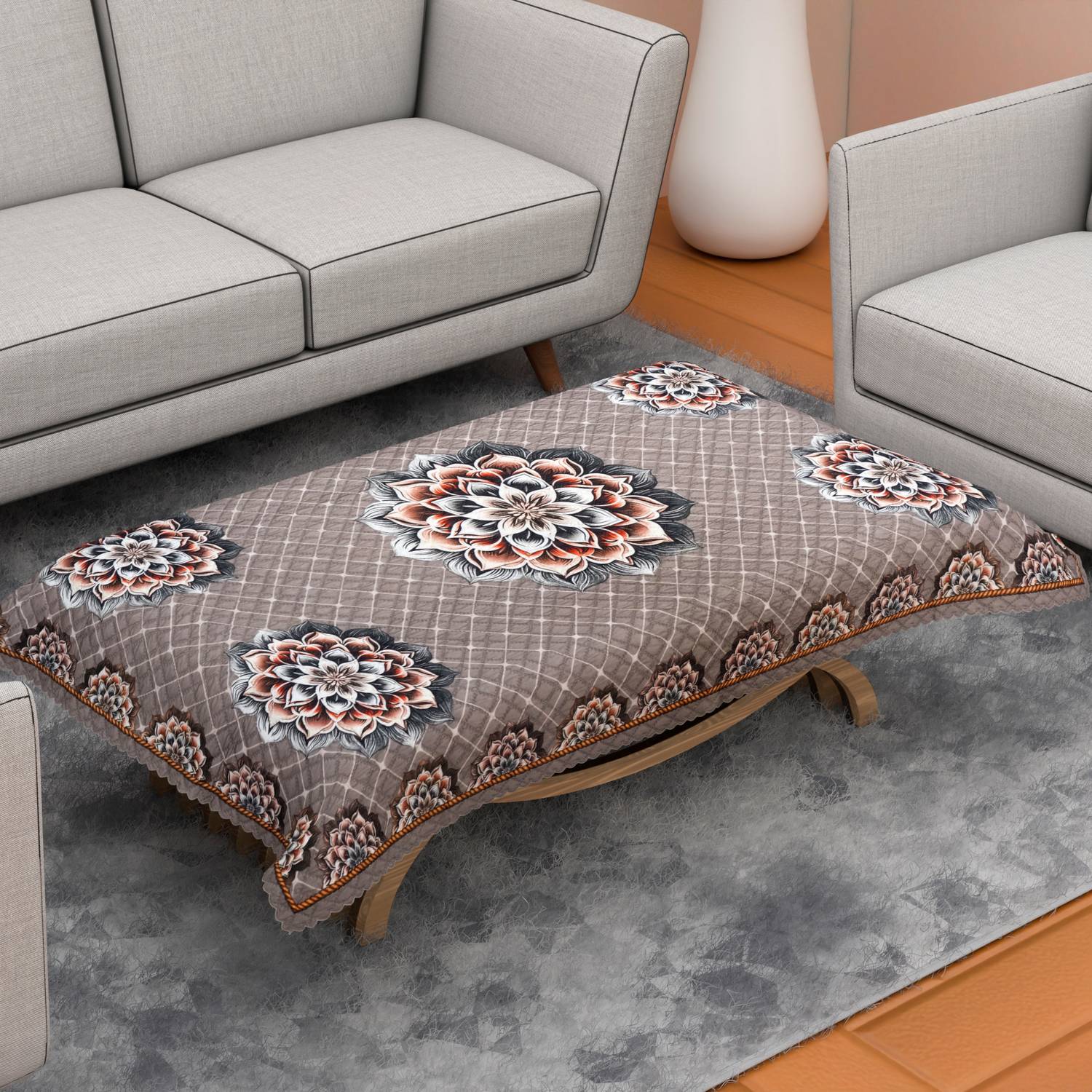 AstralAura Velvet 6 Seater Floral Table Cover