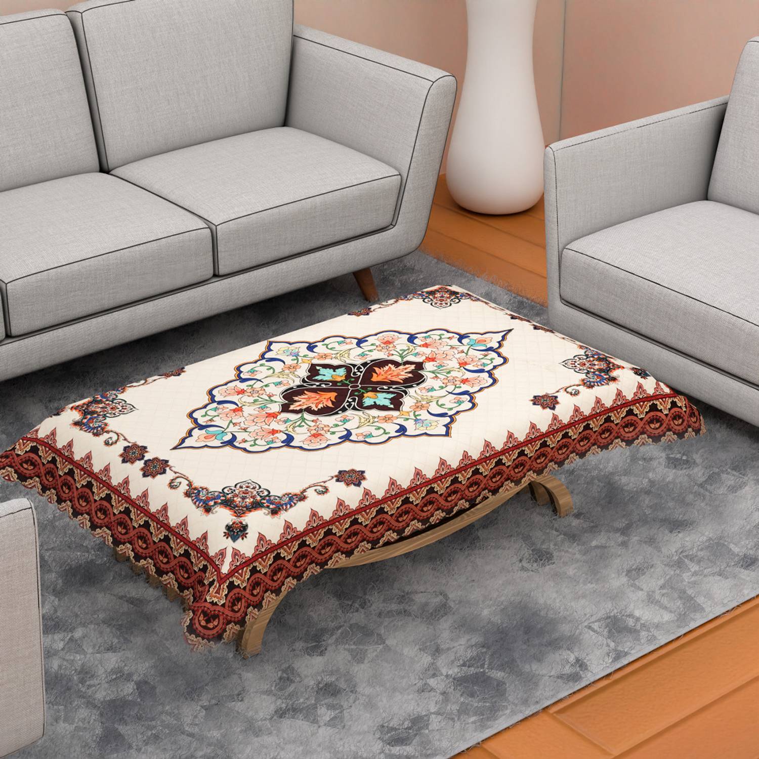 AstralAura Velvet 4 Seater Floral Table Cover