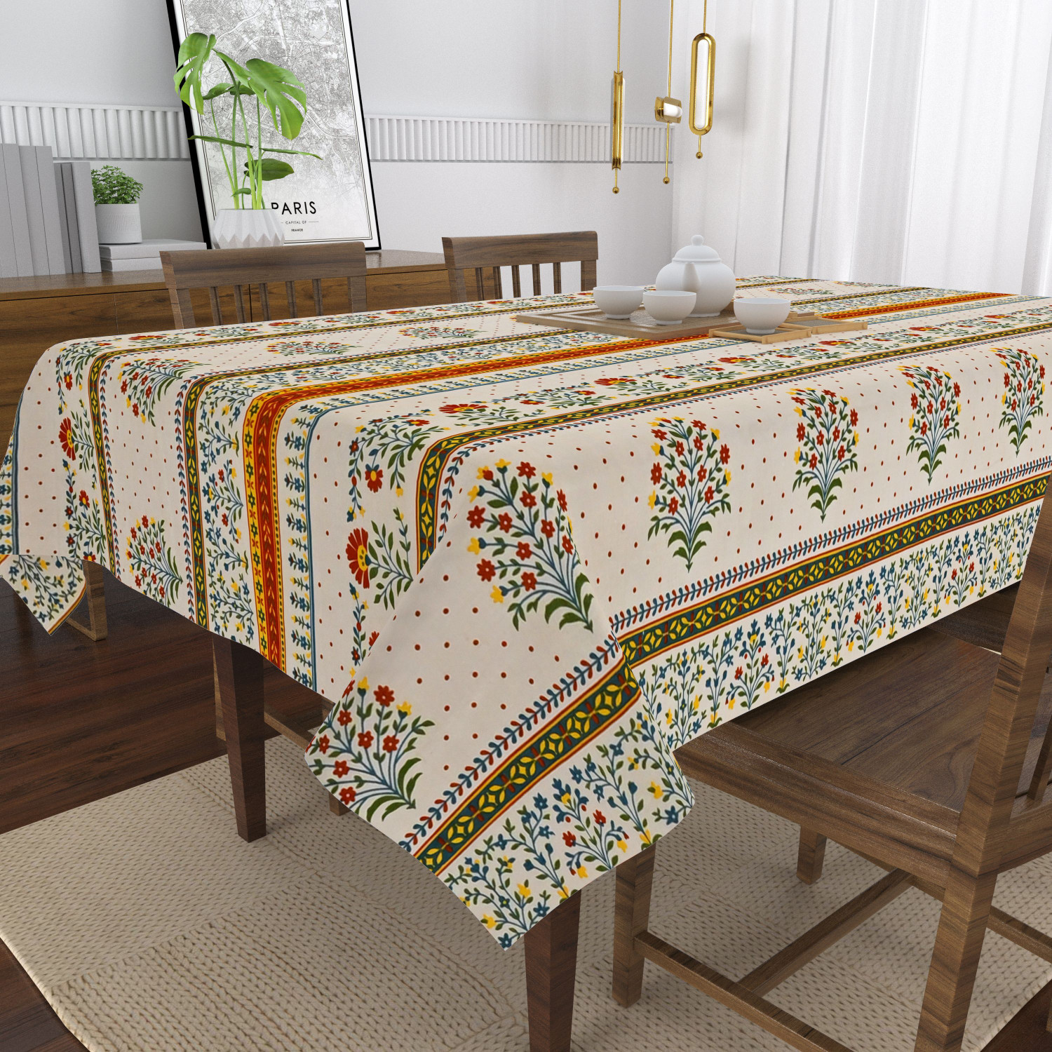 Image of HappyKraft Polyester, Cotton 4 Seater Printed Table Cover