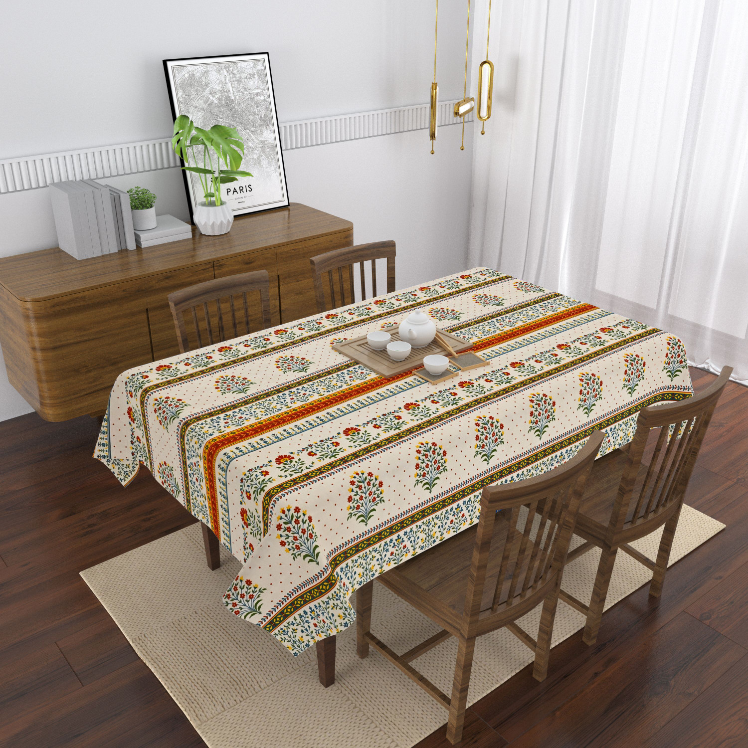 Image of HappyKraft Polyester, Cotton 4 Seater Printed Table Cover