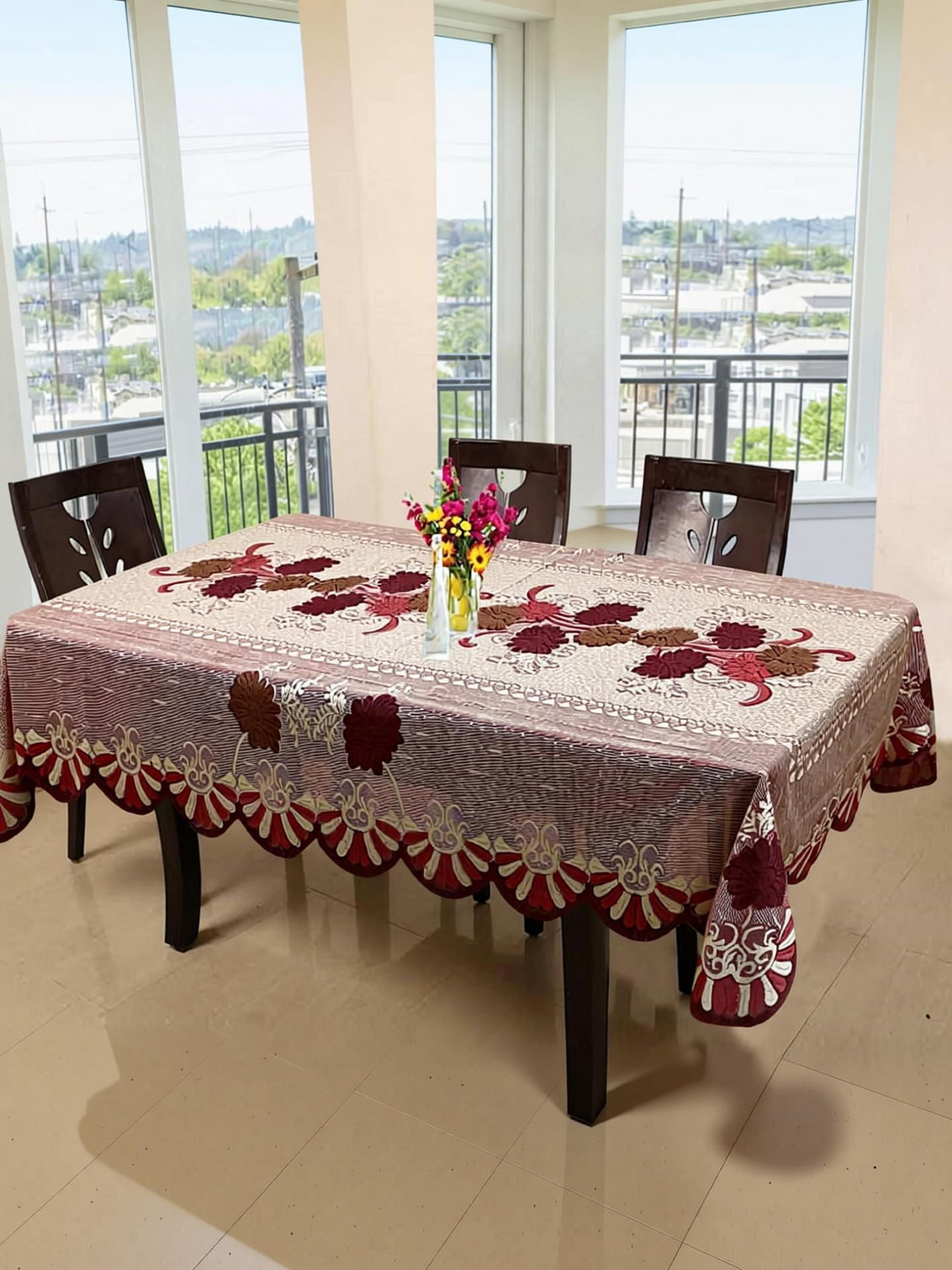 Image of Flavio Interiors Polyester 6 Seater Floral Table Cover (Multicolor)