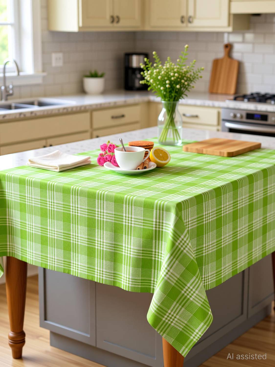 AIRWILL Cotton 4 Seater Checkered Table Cover