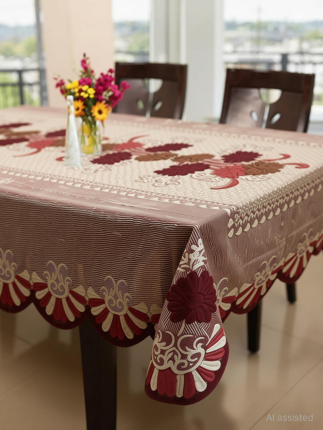 Image of Flavio Interiors Polyester 6 Seater Floral Table Cover (Multicolor)