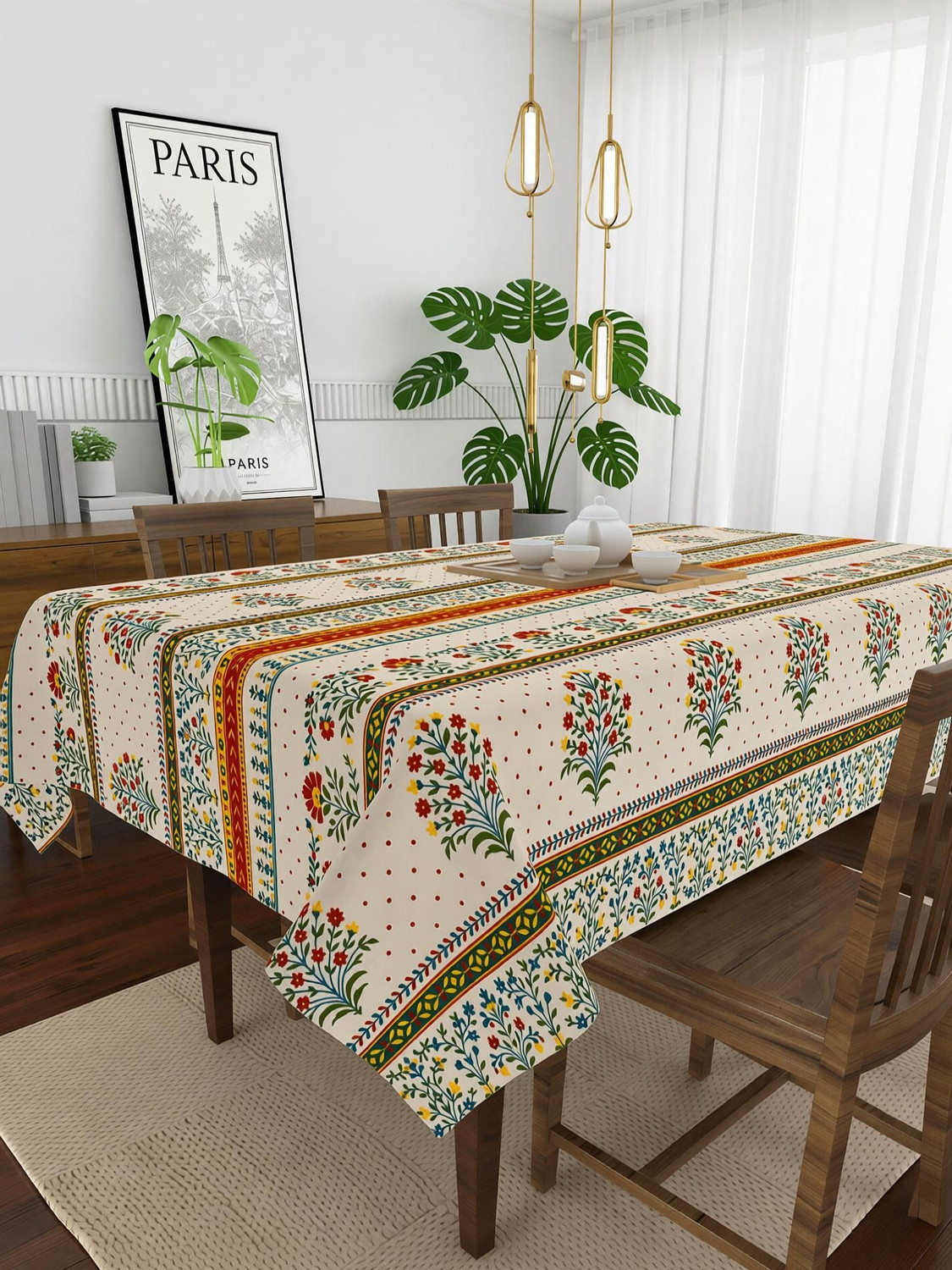Image of HappyKraft Polyester, Cotton 4 Seater Printed Table Cover