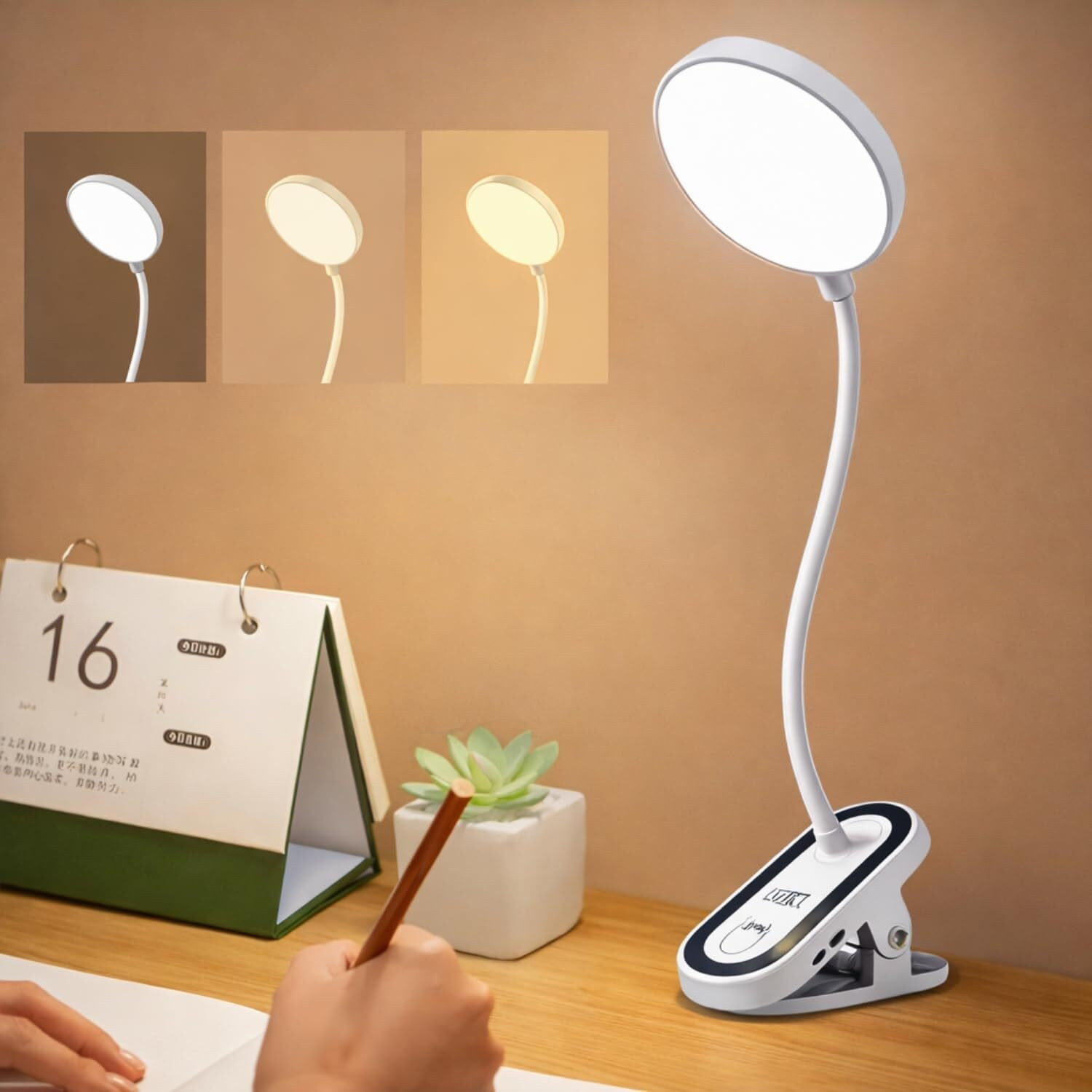 Image of Refulgix Rechargeable LED Clip Stand Table Lamp, 3 Modes, Dimmable Reading Light Study Lamp