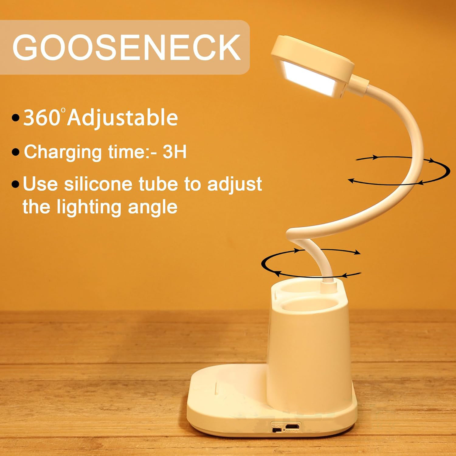 Image of FIRSTLIKE Powerful Rechargeable lamp with Pen Holder 3 Mode Lights Mobile Stand Desk Lamp Study Lamp