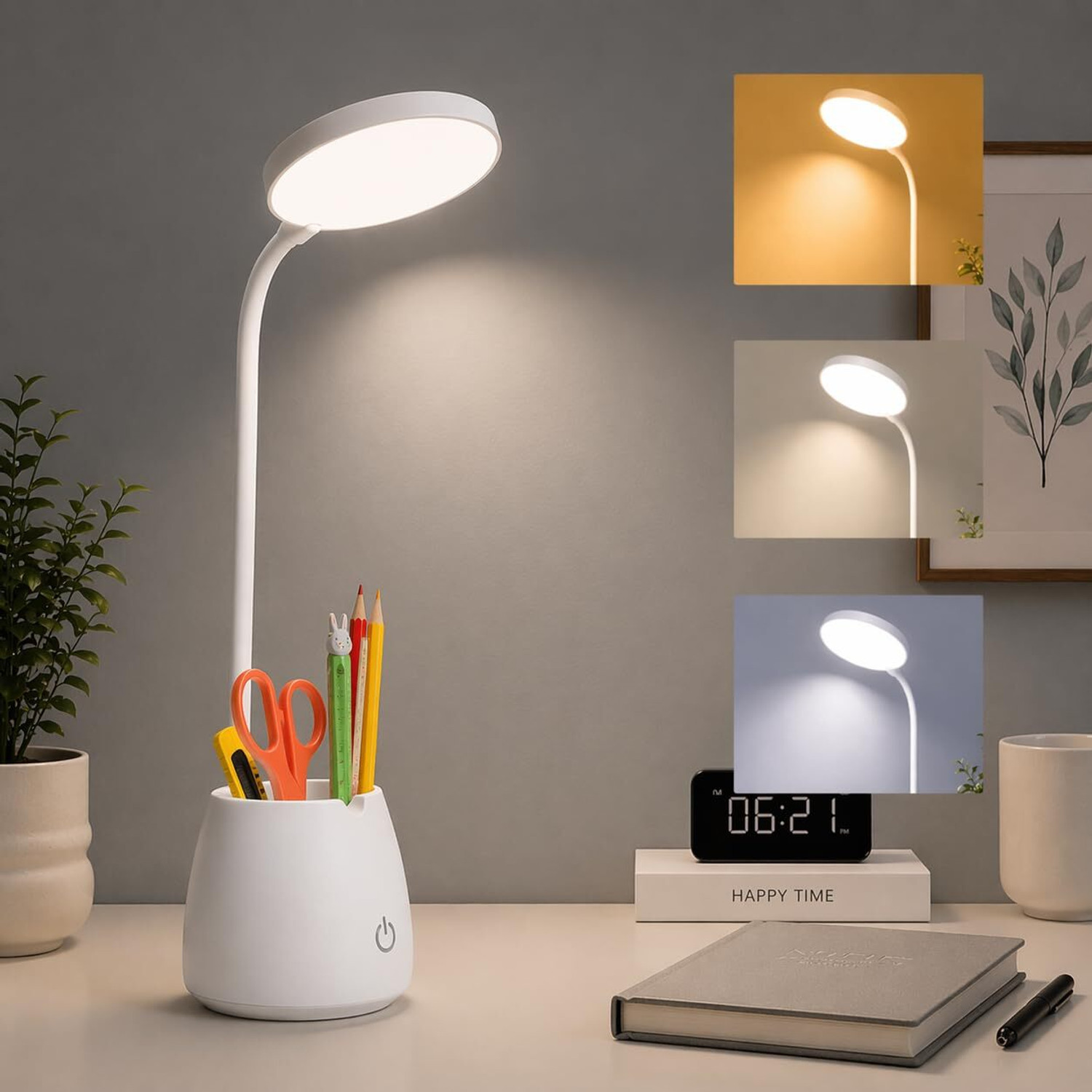 Image of One94Store RoundGlow Rechargeable LED Desk Lamp - Touch Control Table Lamp with 1200mAh Study Lamp