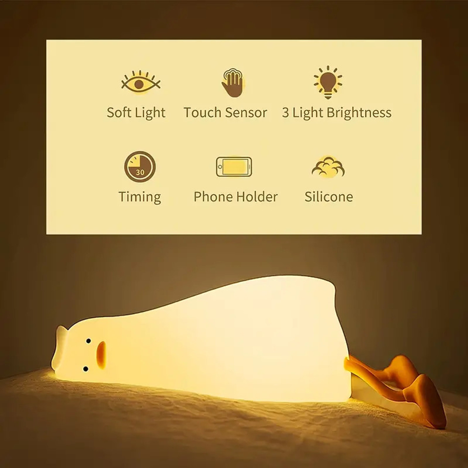 Image of Dwiti Enterprise Cute Silicone Duck Night Light, 3 Level Dimmable Touch Control Rechargeable Duck Night Lamp