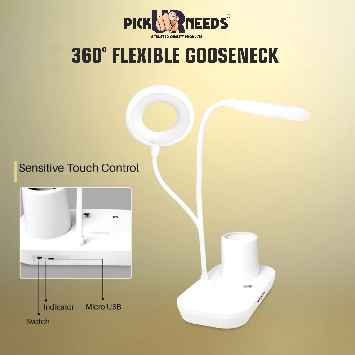 Image of Study Table Lamp Rechargeable Table Lamp Torch ON / OFF With Pen Stand Night Desk Light Study Lamp