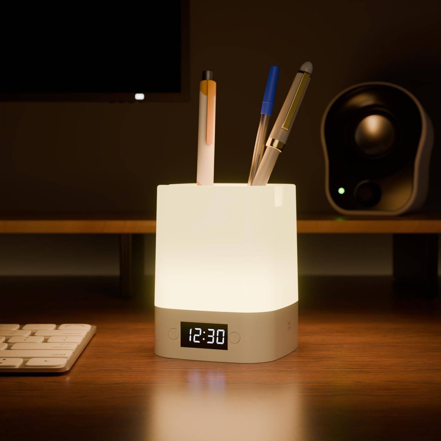 xech Rechargeable Desk Lamp with Clock & Mobile Holder - Image 1