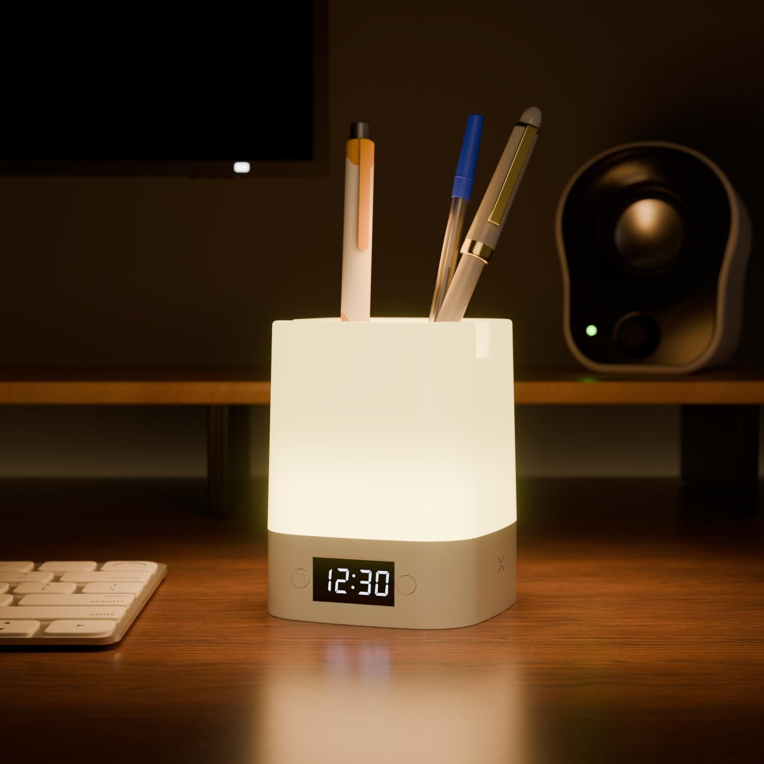 Image of xech Rechargeable Desk lamp Digital Clock 3 Color Tones & Mobile Holder NOVADIGITAL Night Lamp