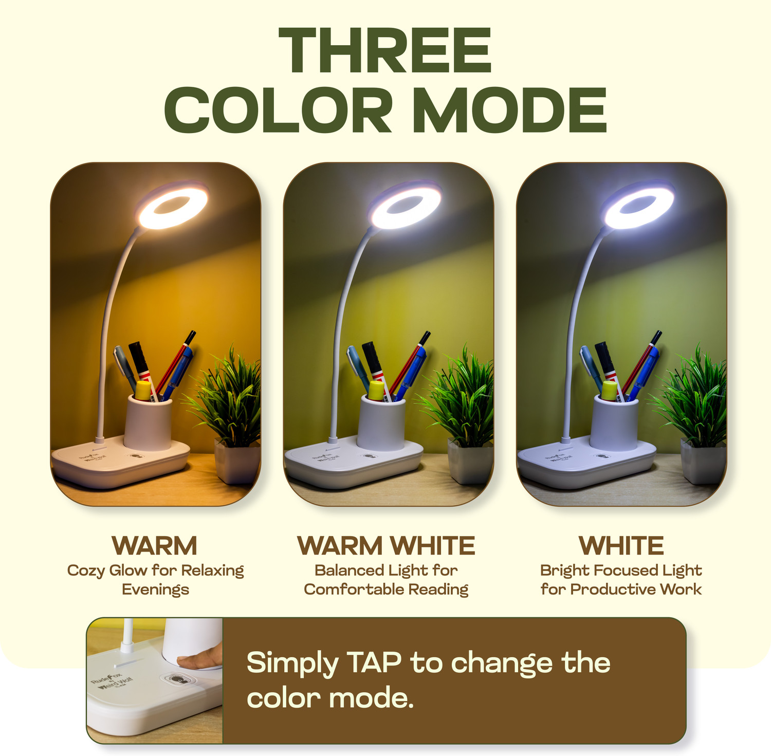 Image of WEIRD WOLF 3 Colour Mode Type- C Rechargeable Table Lamp for Study, Flexible Gooseneck LED Table Lamp