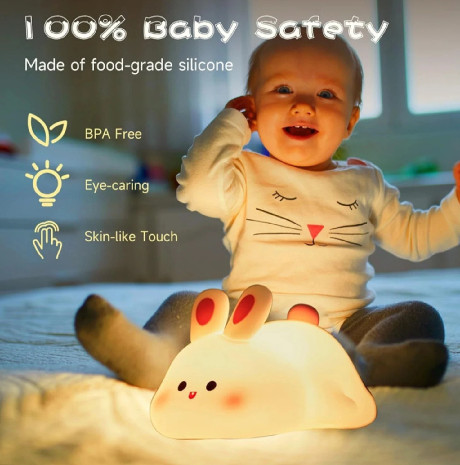 Image of morbee Big Face Rabbit Night Light, Cute Bunny Gifts, Silicone Squishy Rabbit Lamp tg2 Night Lamp