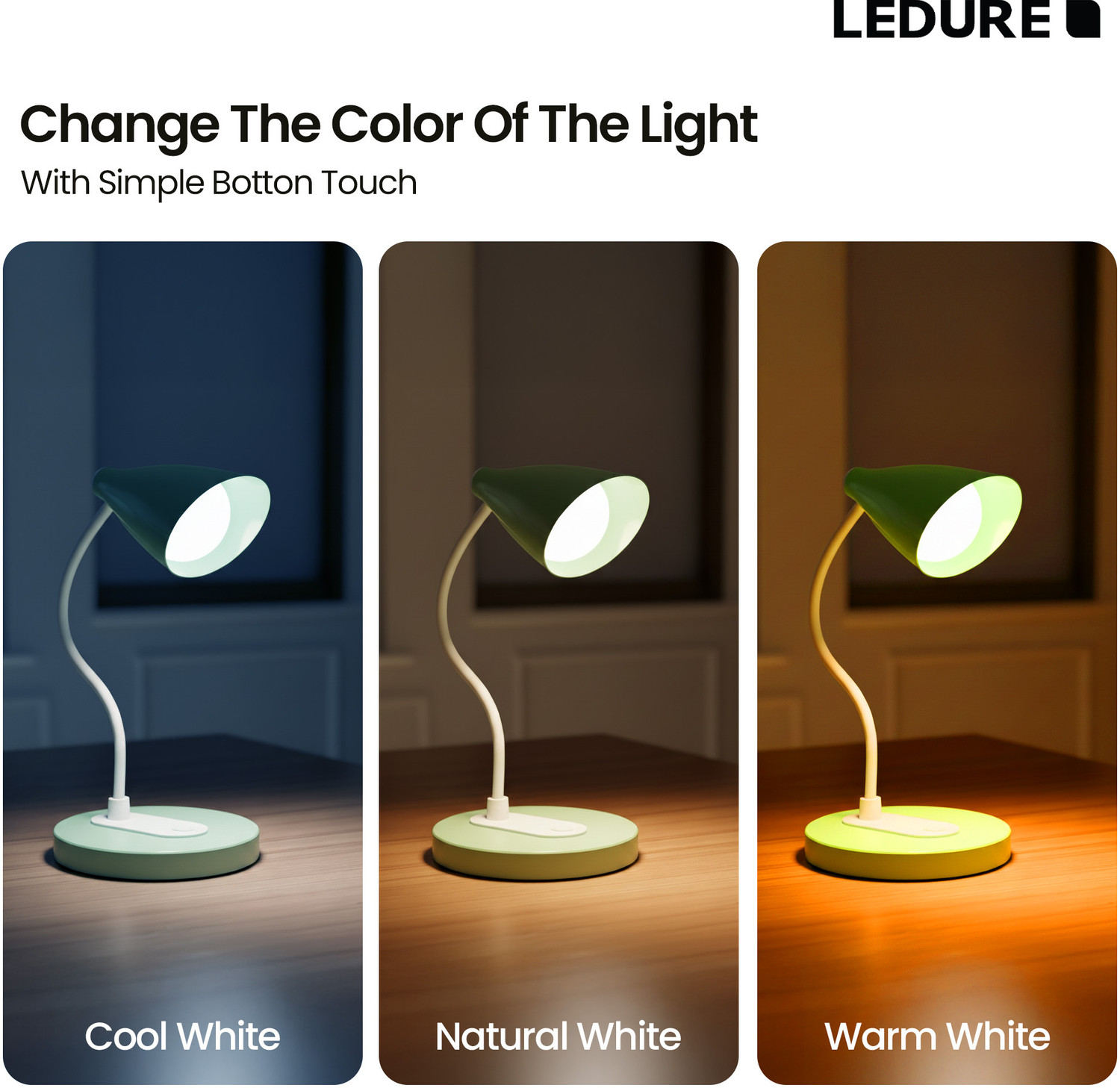 Image of Ledure Viva LED Multi 3 in 1 Color Modes Study Table Lamp 360 Degree (Pack of 1, 10 cm) Study Lamp