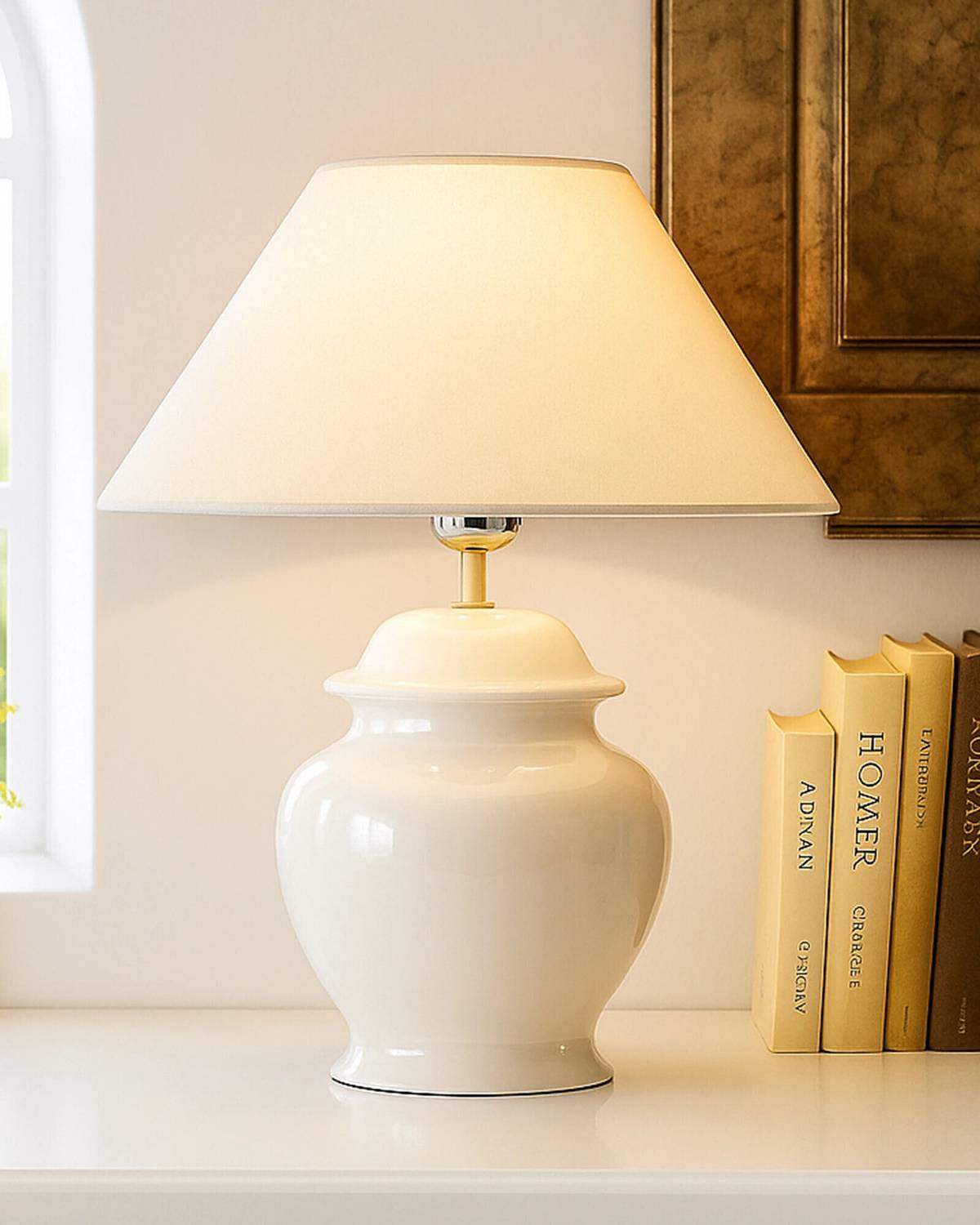 Homesake Ceramic Pot Shaped Base White Table Lamp with White Cone