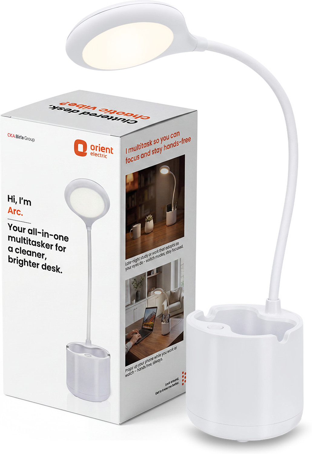 Orient Electric 6W Arc Desk Lamp, Dimmable with Pen & Mobile Holder Table Lamp