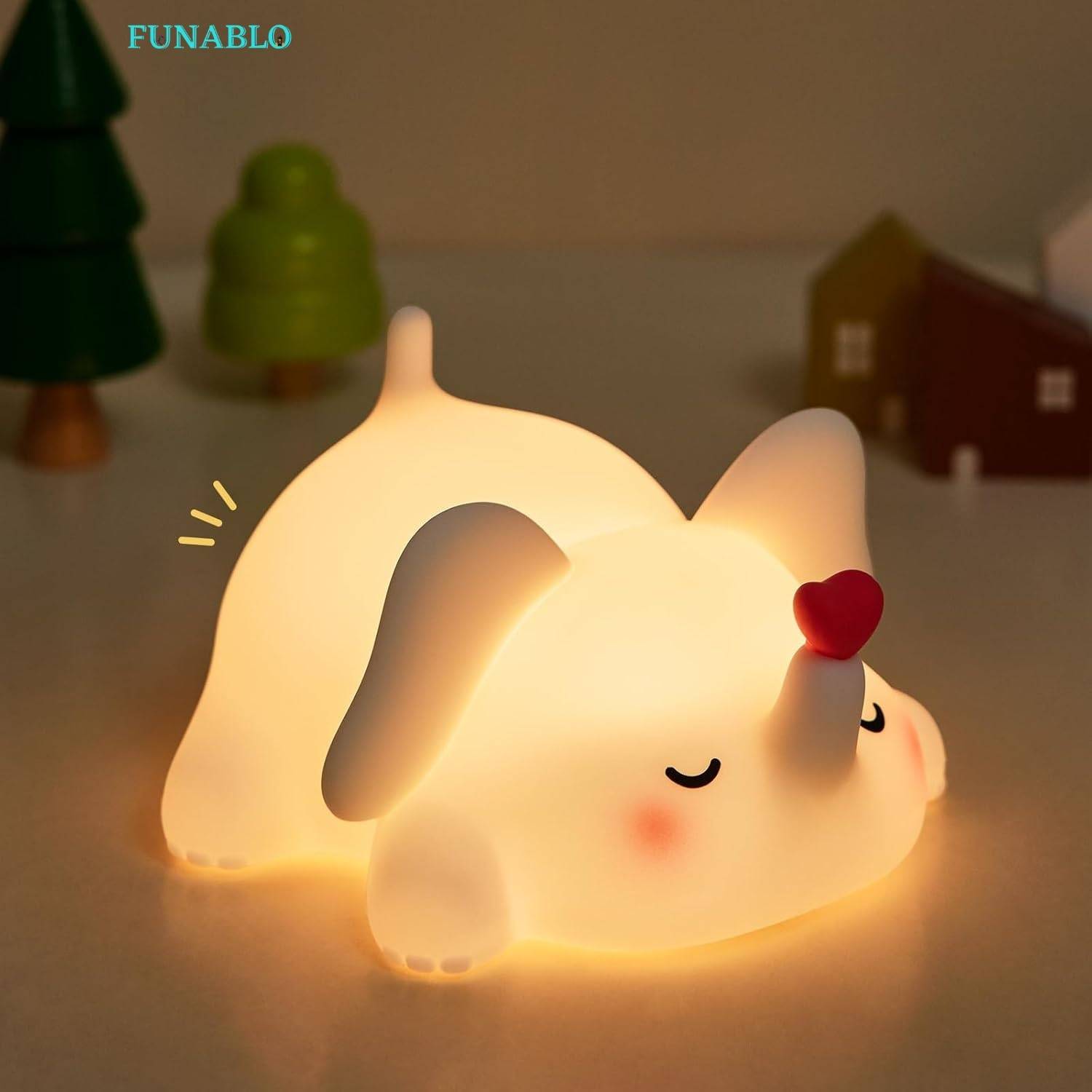FUNABLO Rechargeable Silicone Elephant Night Lamp with 3 Brightne
