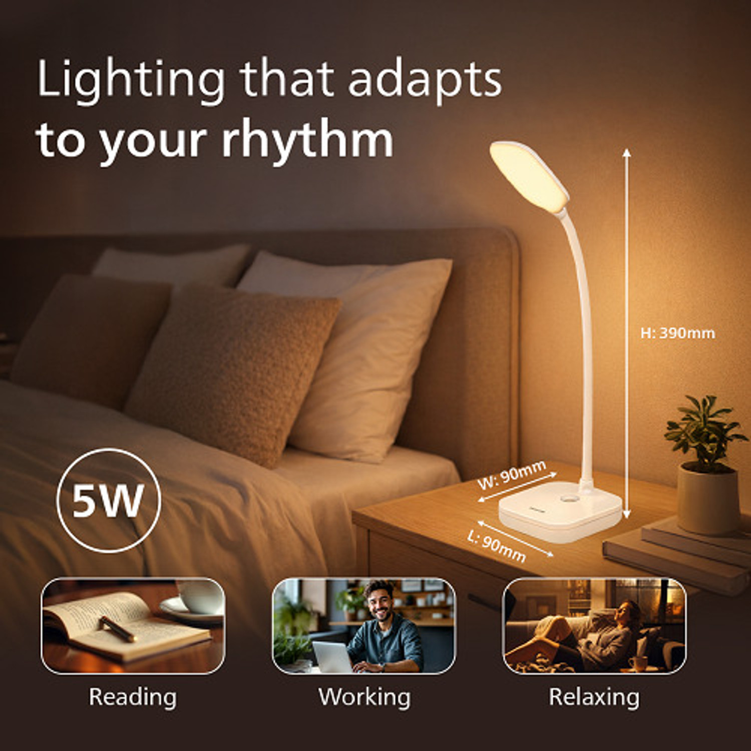 Image of PHILIPS 5W VION White LED Desk Light, 3-in-1, EyeComfort Technology Adjustable Design Table Lamp