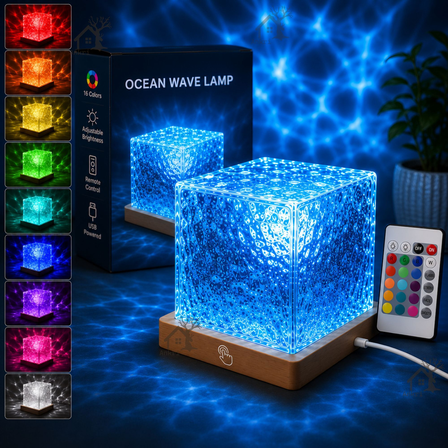 Image of ANKRI Ocean Wave Projector Light, Romantic LED with 3D Water Wave Effect Night Lamp