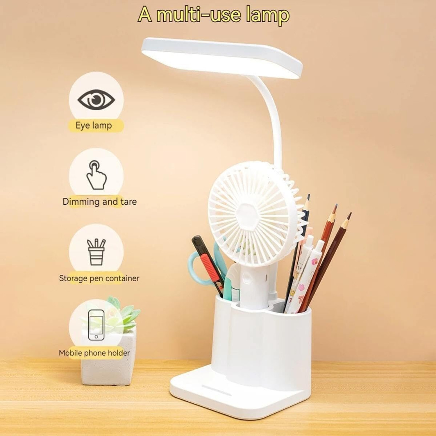 Image of DIYALUX 3-in-1 LED Desk Lamp with Pen Holder & Mobile Stand Study Lamp (15 cm, Cool White)