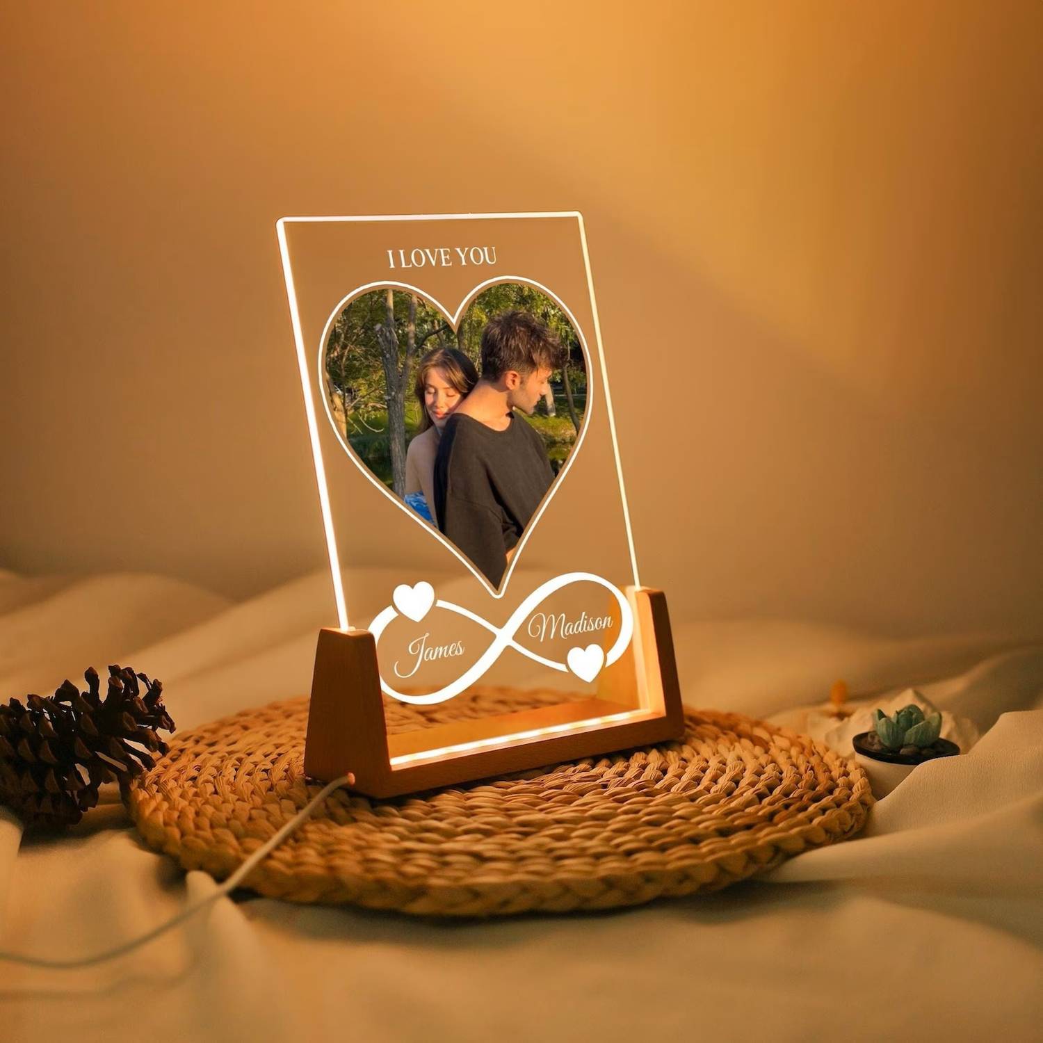 CRAFTY MARVELS Acrylic Customized LED Lamp Engraved Photo Mothe