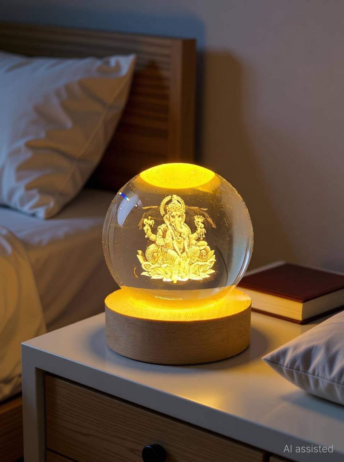 AADGEX 3D Lord Ganesh Ji Crystal Ball Table Lamp