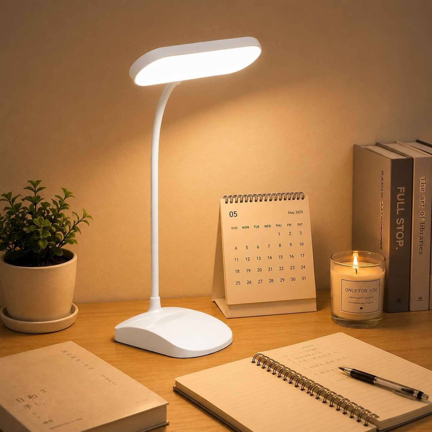 Image of One94Store SlimGlow Rechargeable LED Table Lamp with Phone Holder | 3 Light Study Lamp