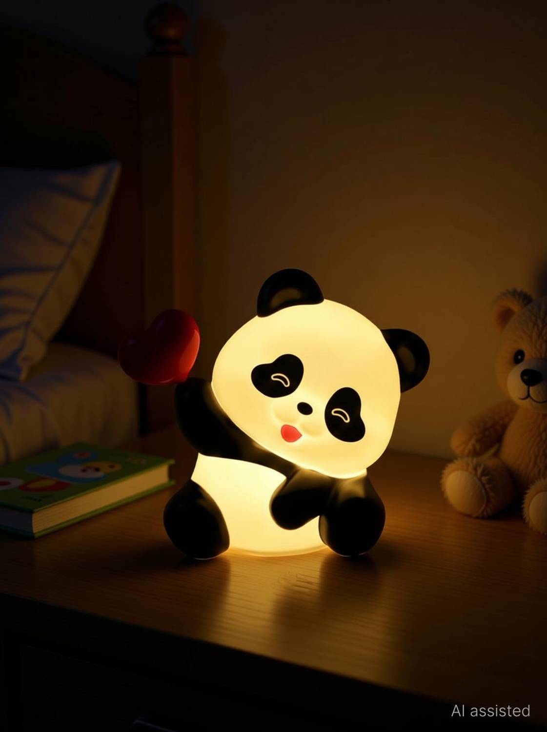 Bloombec Mini Heart Panda Night Light – Yellow LED Decorative Lamp for Kids, Girls, Boys Night Lamp