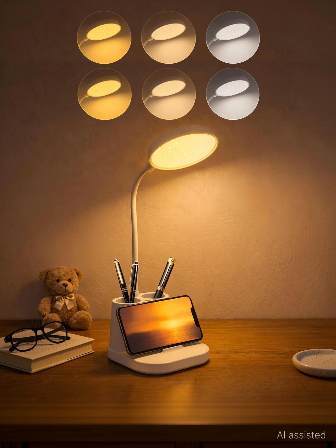 Image of MPROW LED Desk Lamp with Pen Holder and Phone Stand, Eye-Caring Table Lamp Study Lamp