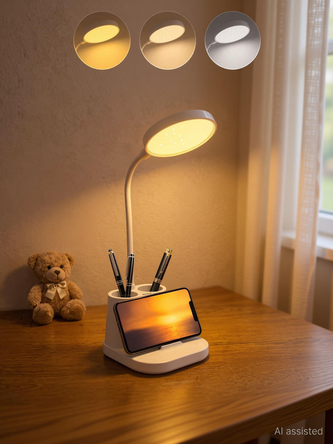 Image of MPROW LED Desk Lamp with Pen Holder and Phone Stand, Eye-Caring Table Lamp Study Lamp