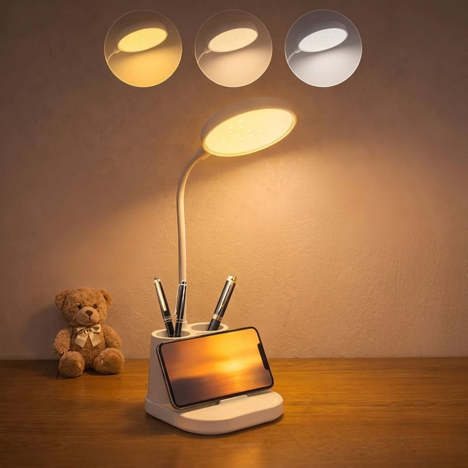 Image of MPROW LED Desk Lamp with Pen Holder and Phone Stand, Eye-Caring Table Lamp Study Lamp