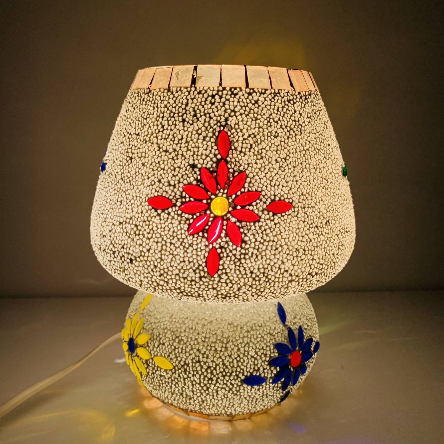 Apoorva Glass Mosaic Table Lamp Combination of Colour Beads Mushr