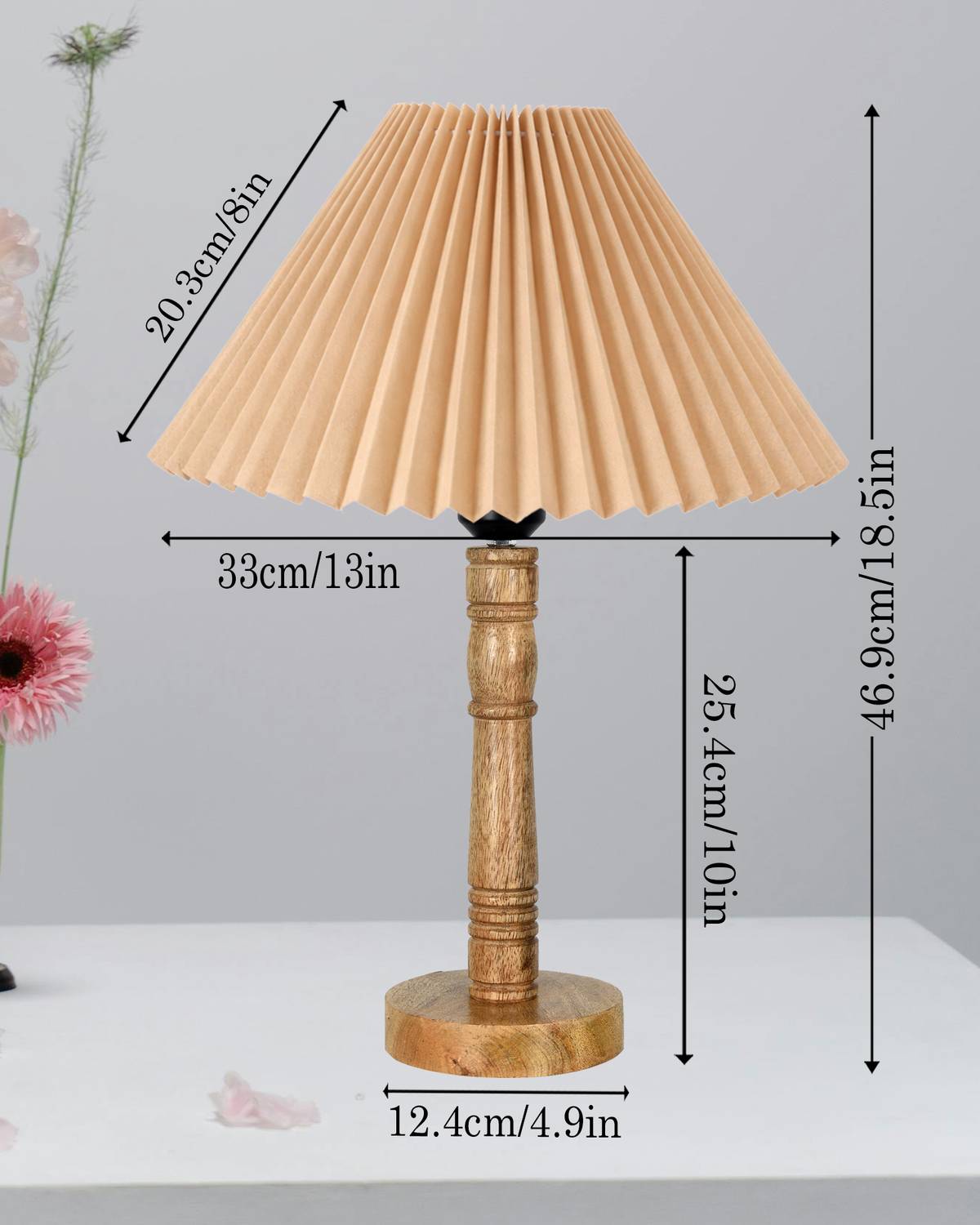 Glowhere Hand-Turned Wooden Stick Lamp with Beige Shade - Image 3