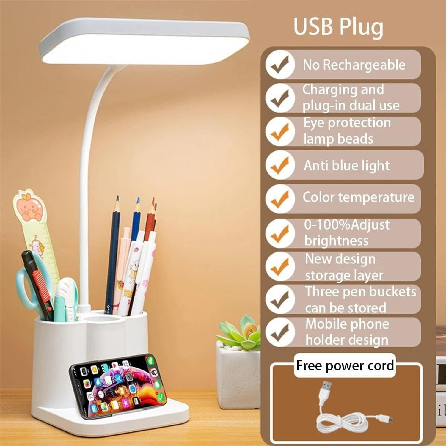 Image of DIYALUX 3-in-1 LED Desk Lamp with Pen Holder & Mobile Stand Study Lamp (15 cm, Cool White)