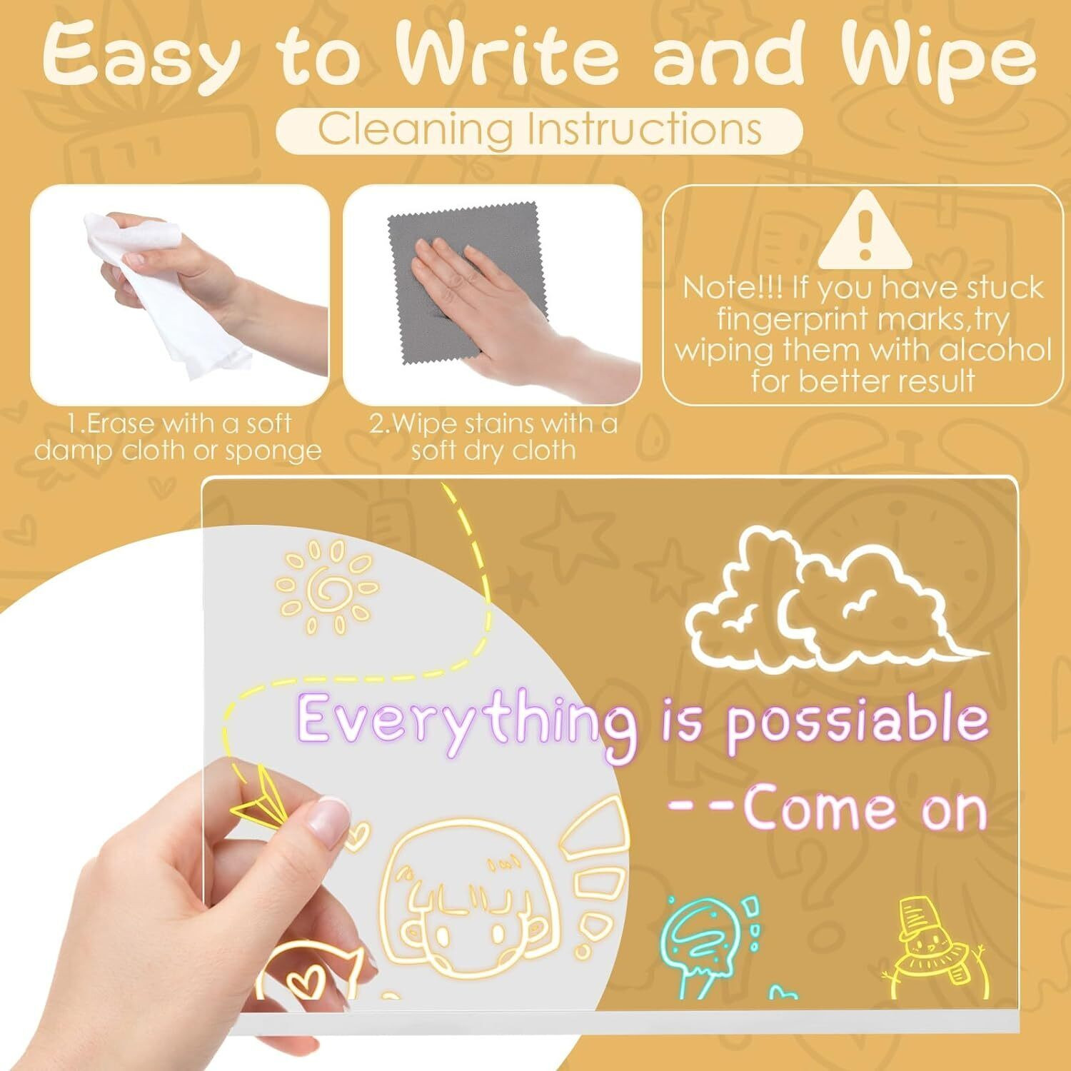Image of ZODZE 3d Acrylic LED Message Board, LED Writing Board With Pen Glowing Board 30 x 20cm Table Lamp