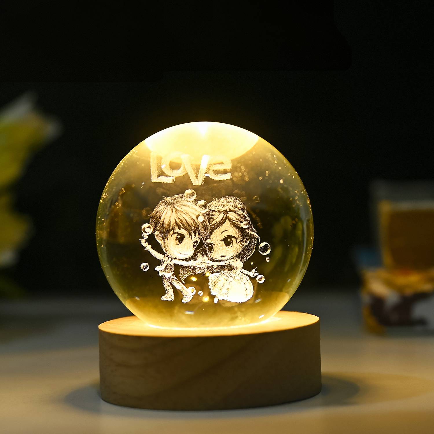Hindcraft 3D Crystal Ball Night Lamp Engraving Cute Couple with