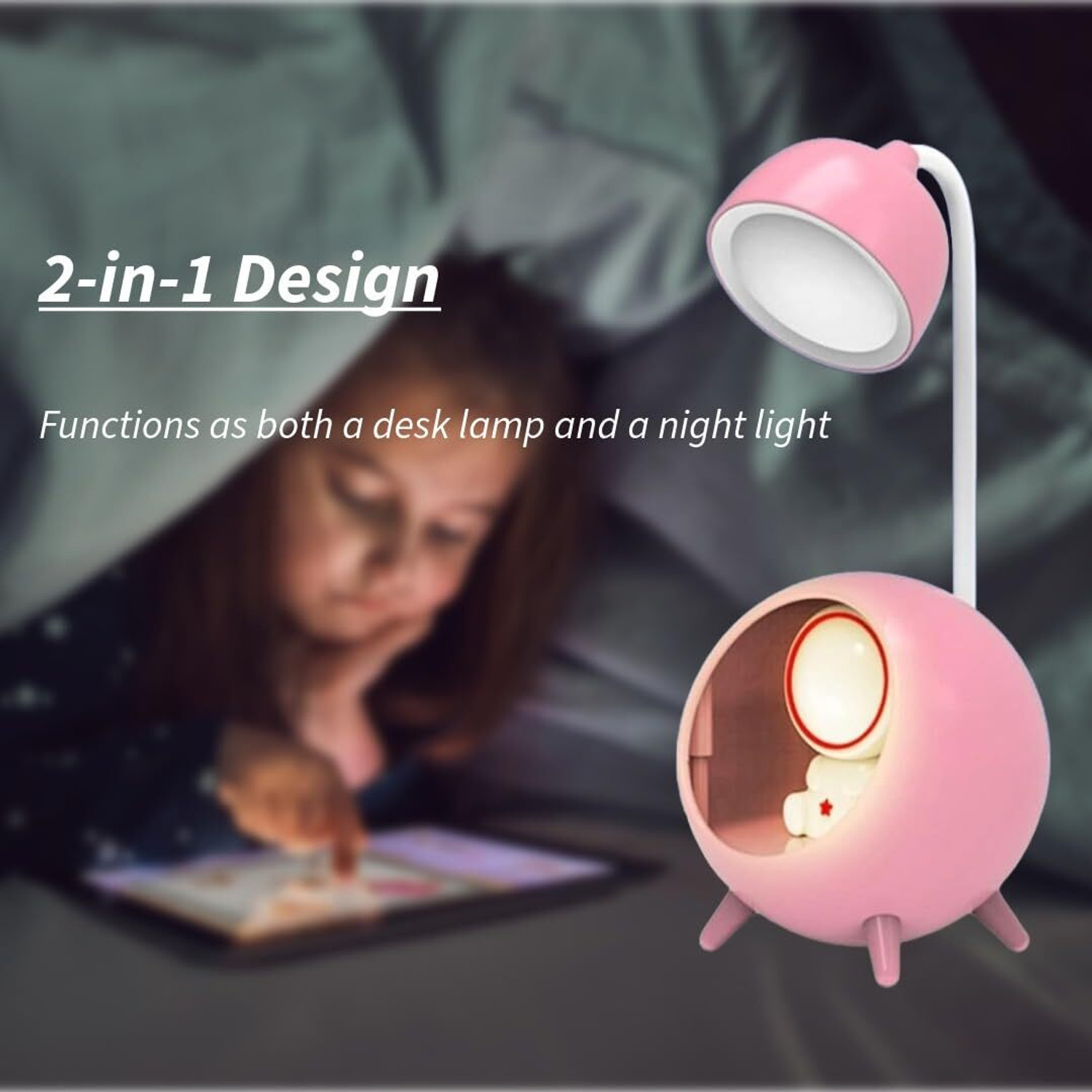 Image of StonSell Cute Astronaut LED Desk Lamp with Night Light, USB Rechargeable for Kids Study Lamp