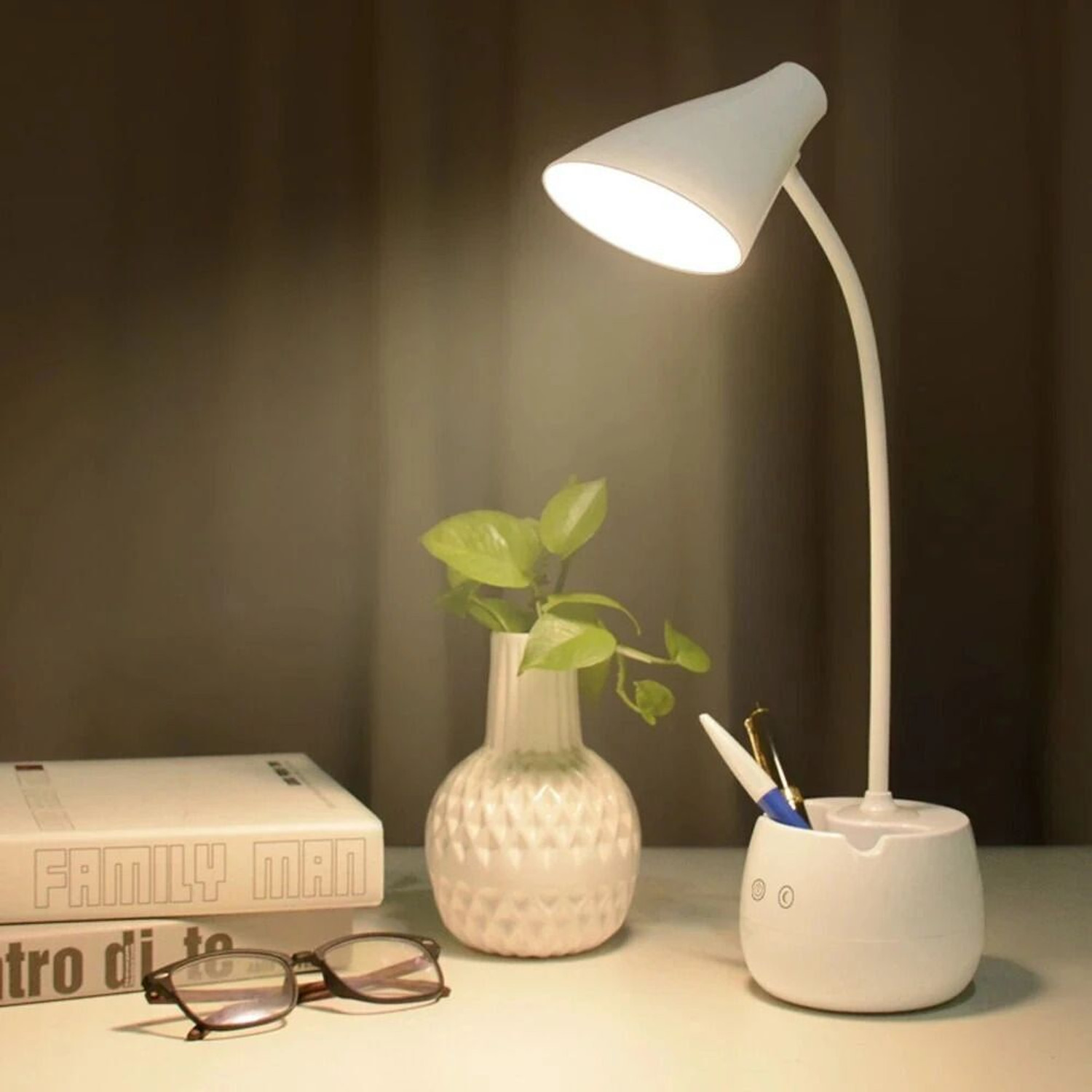 Image of iDOLESHOP Desk Light with 3 Shades Touch Control Light and Mobile Holder Design Study Lamp
